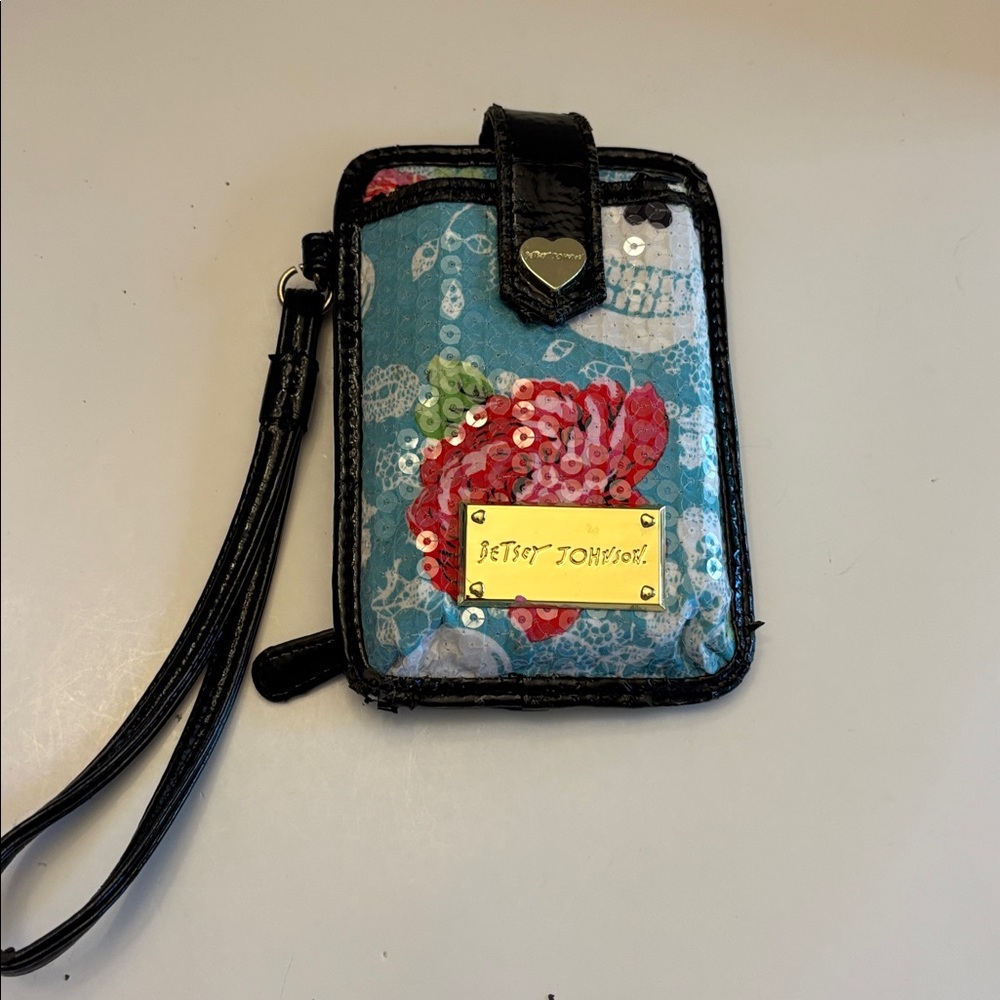 Betsey Johnson Blue and Red Wristlet Wallet